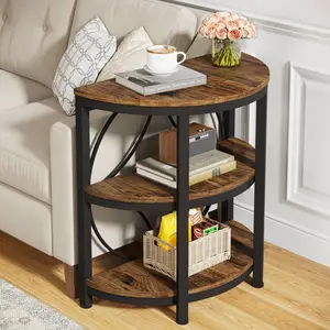 Spaco Half Round End Table - 3-Tier Narrow Side Table with Metal Frame, Industrial Rustic Accent Table for Living Room, Bedroom or Bathroom