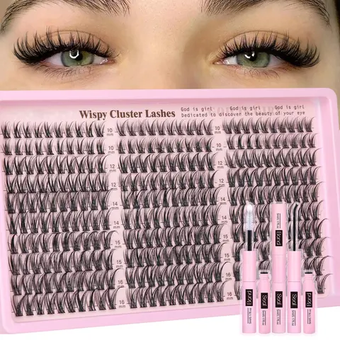 Lash Clusters Kit Lashes Natural DIY Lash Extension Kit 10-16mm Cluster Eyelash Extensions Kit 300pcs C Curl Individual Lashes Cluster Eyelash (No Tweezers) Makeup Cosmetic