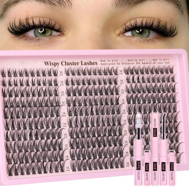 Lash Clusters Kit Lashes Natural DIY Lash Extension Kit 10-16mm Cluster Eyelash Extensions Kit 300pcs C Curl Individual Lashes Cluster Eyelash (No Tweezers) Makeup Cosmetic