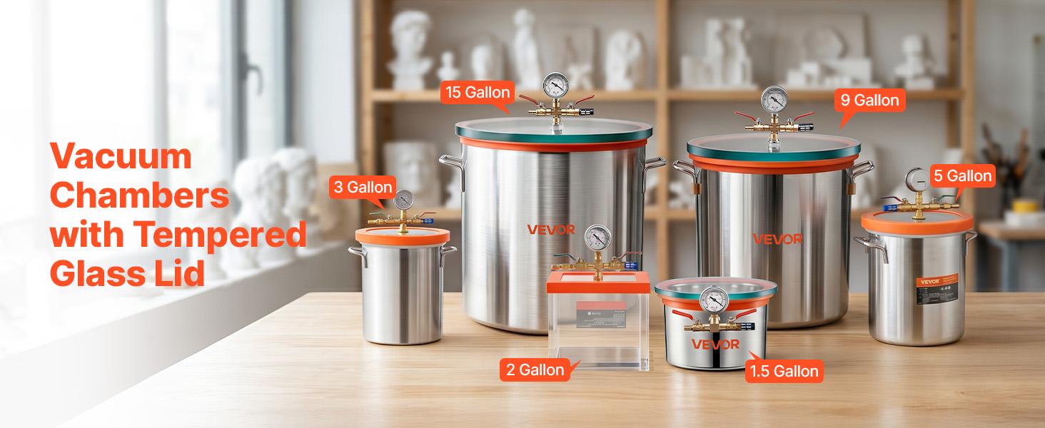【fathersdaygift】VEVOR 1.5 Gallon Vacuum Chamber, Stainless Steel, Vacuum Degassing Chamber with Tempered Glass Lid, Hose, Air Filter, for Resin Casting, Stabilizing Wood, Degassing Silicone, Epoxies, Essential Oils 【fathersdaygift】VEVOR 1.5 Gallon Vacuum Chamber, Stainless Steel, Vacuum Degassing Chamber with Tempered Glass Lid, Hose, Air Filter, for Resin Casting, Stabilizing Wood, Degassing Silicone, Epoxies, Essential Oils