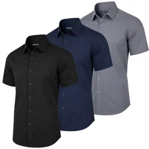 Men's 3 Pack Short Sleeve Stretch Dress Shirt (Sizes, S to 3XL)