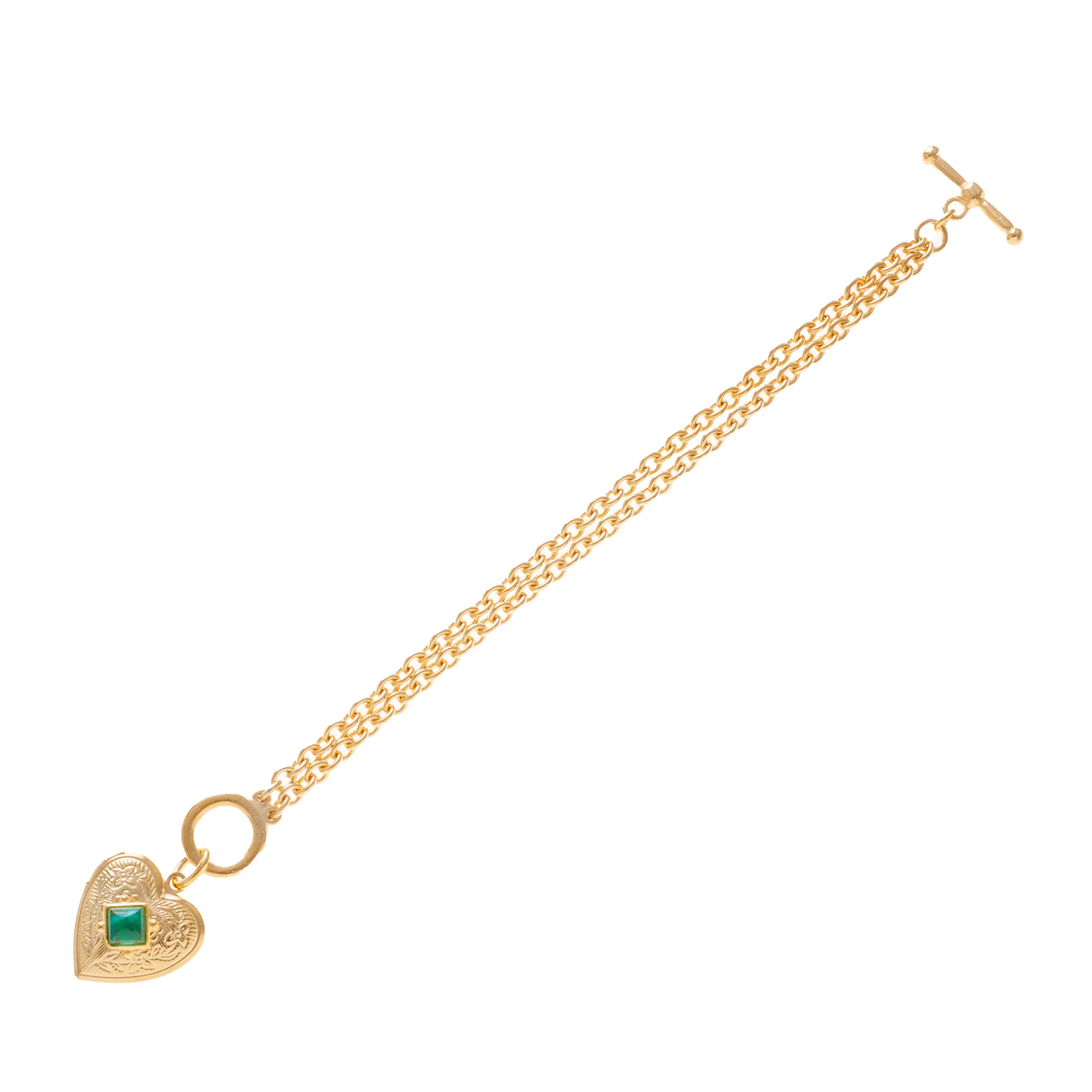 Toggle Bracelet with Stone and Heart Locket