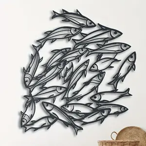Fish Design Metal Wall Art, Modern Marine Theme Wall Decor, Creative Home Decor for Living Room & Bedroom, Wall Hanging Decor for Home, Poster