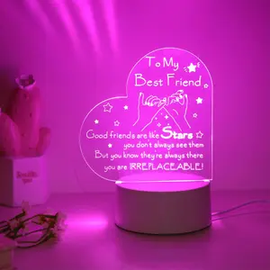 Heart Carving Night Light Gift, Christmas Present for Friends and Daughters, Birthday Gift for Best Female Friend, Acrylic Tabletop Lamp, Art Display Light