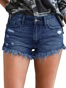 Stylish Womens Cut Off Denim Jean Shorts - Ripped, Distressed, Fashionable, High-Waisted, Comfortable, Perfect for Summer, Casual, Outdoor Activities - Soft, Breathable, Stretchy Fabric Womenswear Bottom