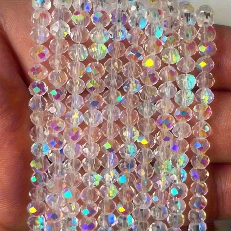 Rainbow-colored shiny glass flat beads - Multi-sided cut DIY necklaces, bracelets, earrings beads - Durable handmade craft materials, with color-changing effect, necklace beads Beading
