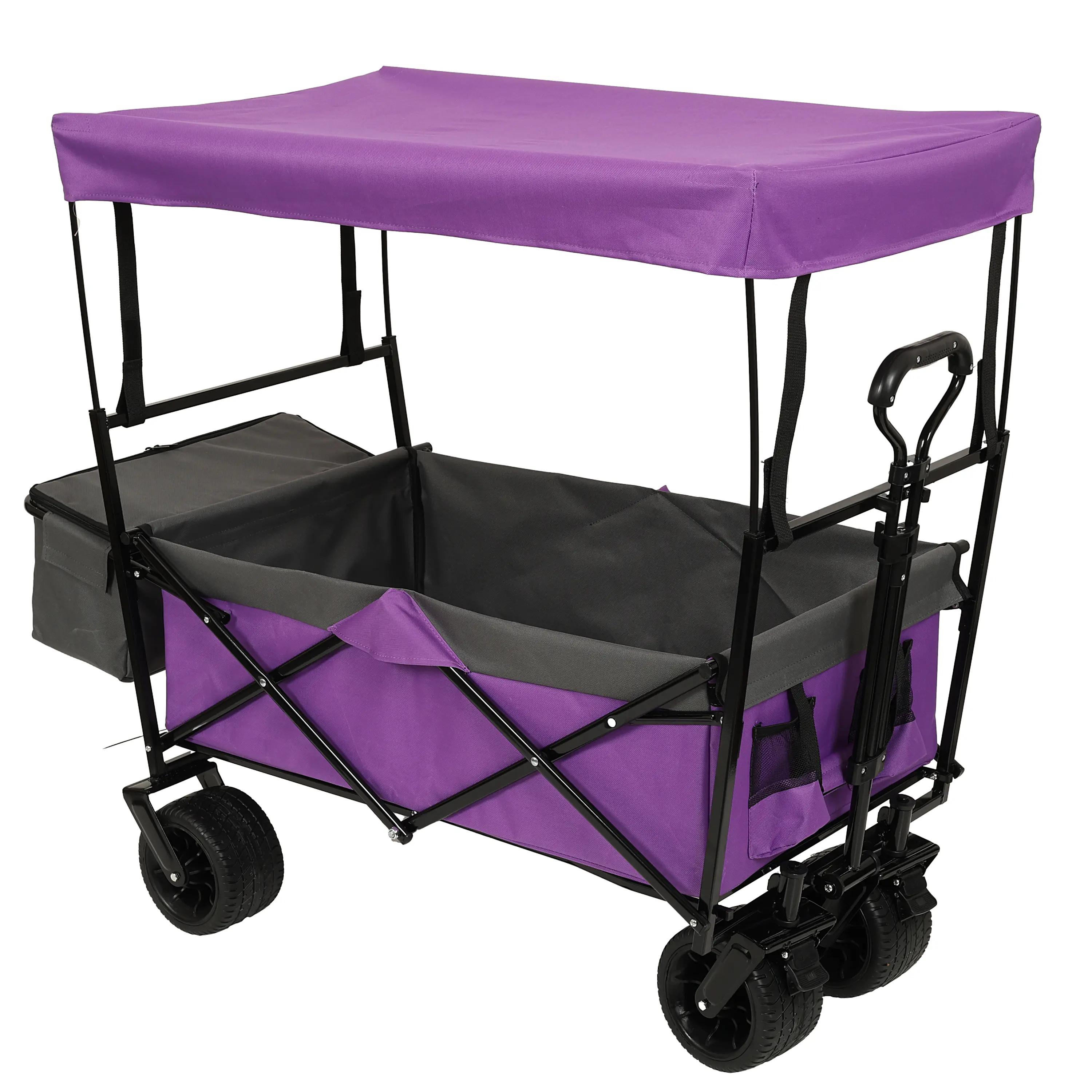 480LBS Collapsible Wagon with Canopy,Wagon Stroller with 7" All-Terrain Wheels, Lightweight Foldable Wagon, Large Capacity for Camping, Shopping, Sports, and Garden Use,purple with mosquito net