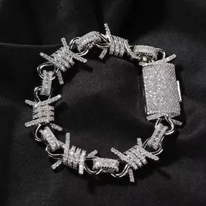 Hip Hop Personality Creative New Moissanite Bracelet Mens European And American Punk Style Large Silk Chain Diamond Thorn Bracelet