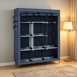69" High-leg Non-woven Fabric Assembled Cloth Wardrobe Dark Blue