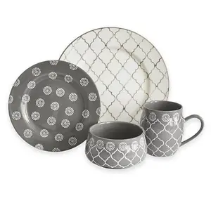 Grey 16 Piece Dinnerware Set - Includes Tableware, Plates, Bowls, and More