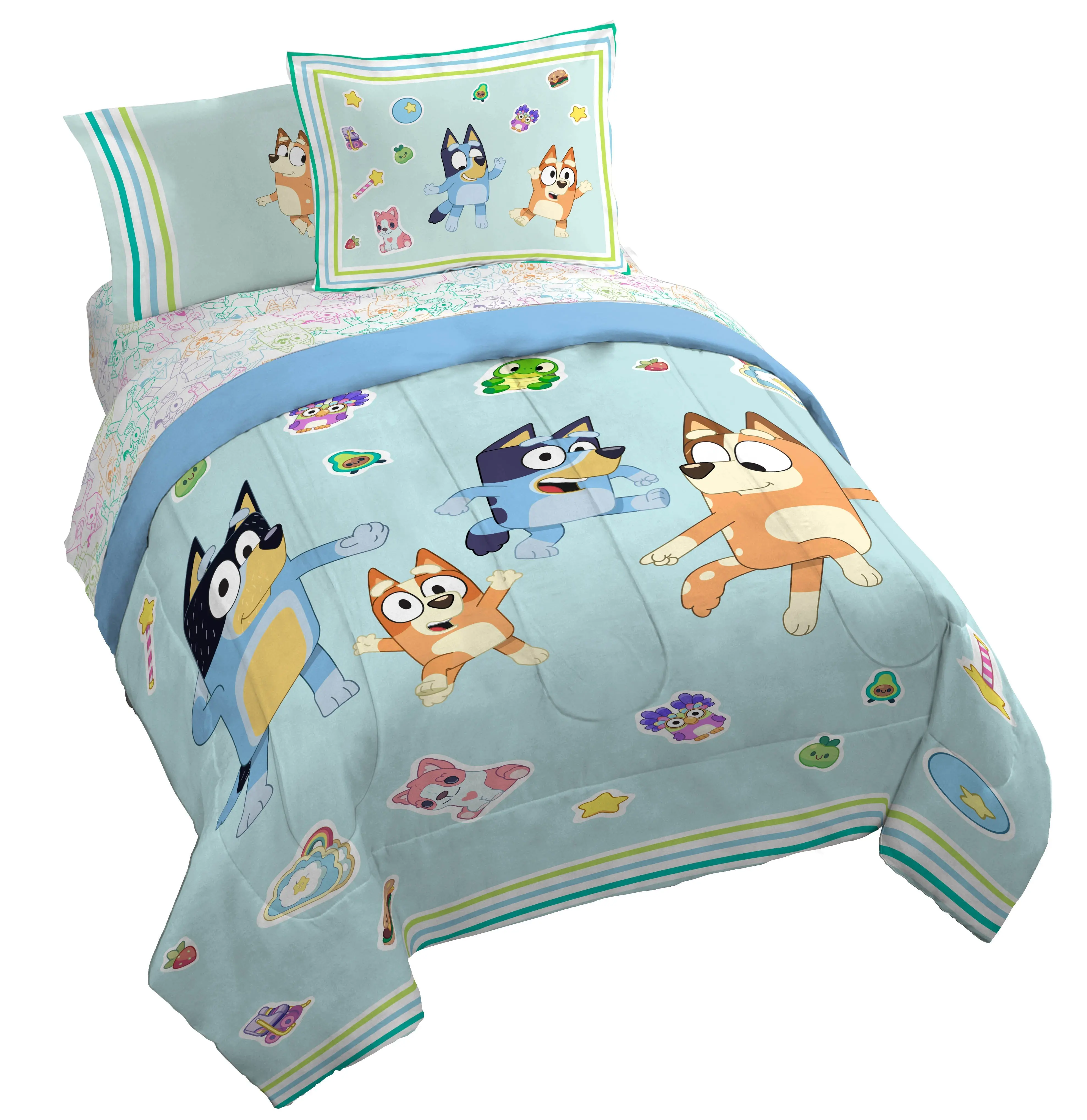 Jay Franco Bluey Cartoon Pattern Blanket Queen-Size Quilt Bedding Set - Animal-Themed for Kids’ Bedrooms, Ideal for Sleepovers, Birthdays, Tumble Dry on Low