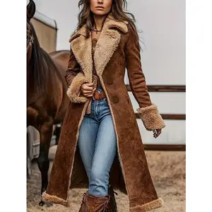 Women's Western Retro Trench Coat Fuzzy Autumn Winter Fashion Warm JacketGift