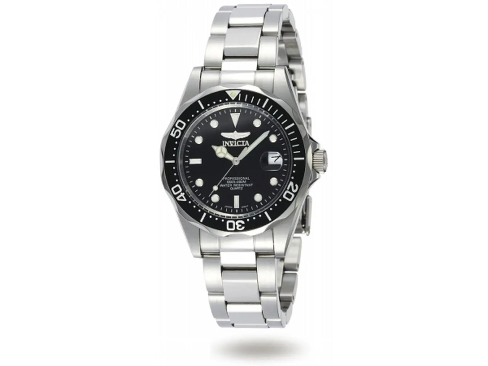 Invicta 8932 Mid-Size Blacked-Out Quartz Pro Diver Watch, All Stainless Steel, Bracelet Band, Black Dial and Bezel, Blacked-Out Quartz Watches