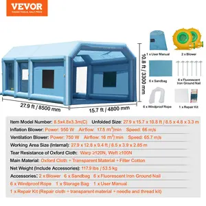 VEVOR Inflatable Paint Booth, 27.9x 15.7x 10.8 ft Inflatable Spray Booth, Portable Car Paint Booth for Small Truck, with 950W+750W Powerful Blowers and Air Filter System, Large Motorcycle, Midsize S