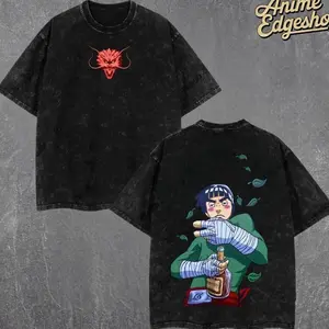 Rock Lee Vintage Washed Oversized T-Shirt – Heavy Cotton Anime Graphic Tee, Unisex Manga Streetwear, Casual Gift for Him Her, Anime Fans J6P