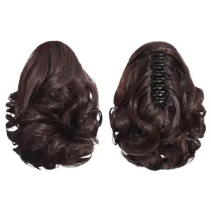 Brown Ponytail Extension, Claw Clip Ponytails for Women 9 Inch Curly Wavy Pony tails Hair Extensions Pony Tail