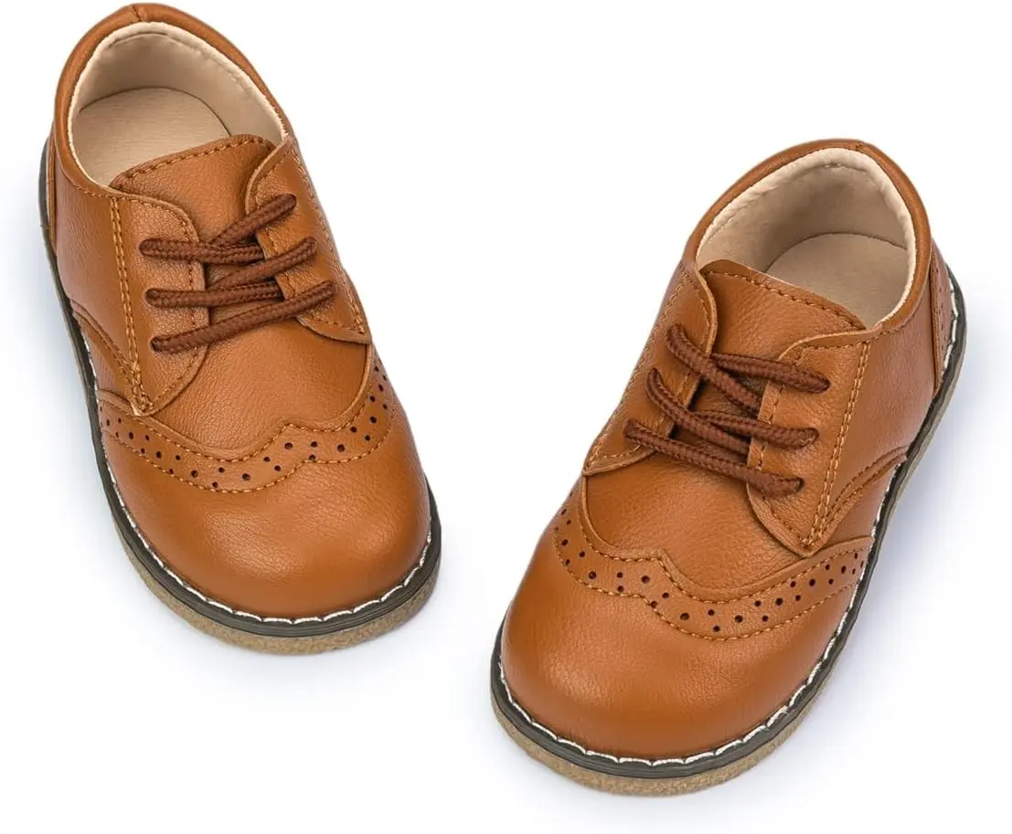 Toddler Boys Girls Dress Shoes Little Kid Oxford Shoes Wedding Church Dress Shoes PU Leather Lace Up School Uniform Loafer Flats