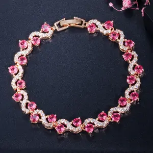 September Laurel Colorful Wave Crystal Stone Link Bracelet Gift for Her Fashion Couple Jewelry Tennis Bracelet for Women
