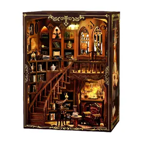 Vintage Renaissance Style Wooden Bookshelf DIY Model Kit, DIY Hut 3D Hand-Assembled Toy House, Indoor Playhouse, 3D Puzzle Country Style Wooden Shelf Decoration, Miniature Dollhouse Kit, Victorian Style Wooden Dollhouse