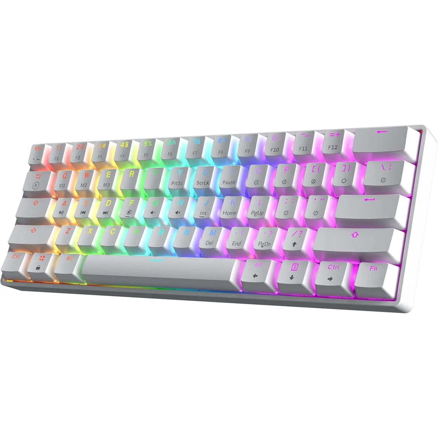 GK61HE 60% |  Mechanical  Keyboard | Rapid Trigger 0.1mm Step | 61  Multi Color RGB | 1kHz Polling Rate | PC/ Gamer |  Layout (White)