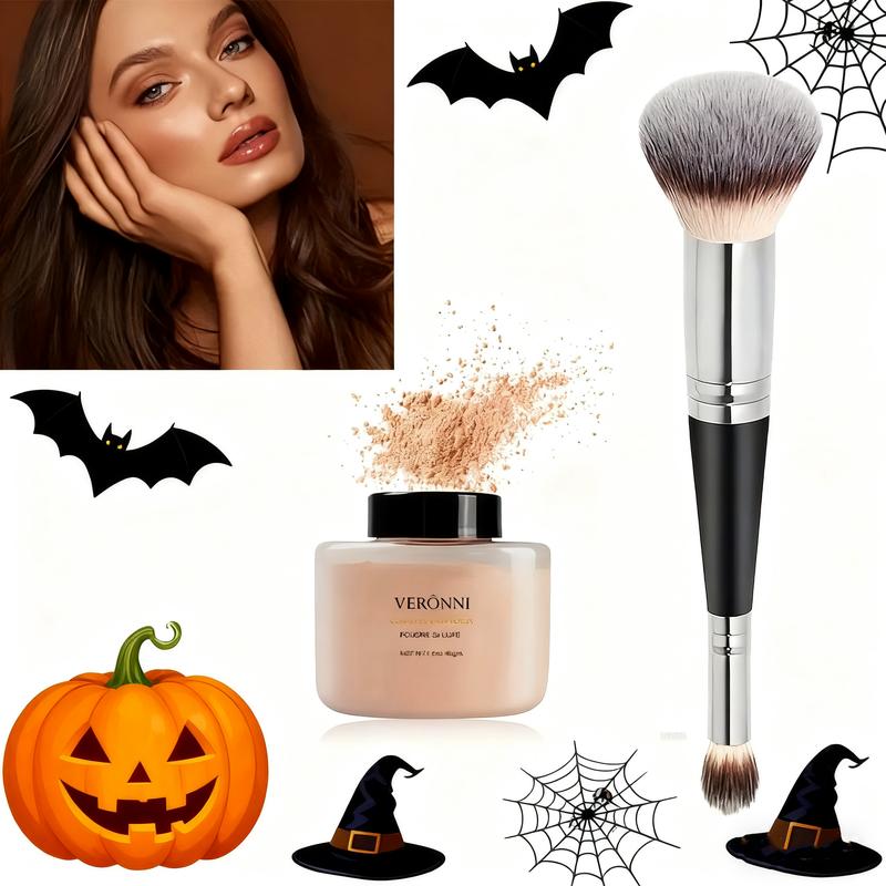 VERONNI  Long-Lasting Oil-Control Loose Powder Natural Bronze Translucent Matte Setting Powder with Foundation Brush for Perfect Base Makeup Lightweight