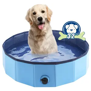 Foldable Dog Pool, Portable Pet Bath Tub, Kiddie Swimming Pool, Folding Swimming Pool, Collapsible Bathtub for Puppies, Dogs, Cats, Kids, 32 X 8 In, Blue