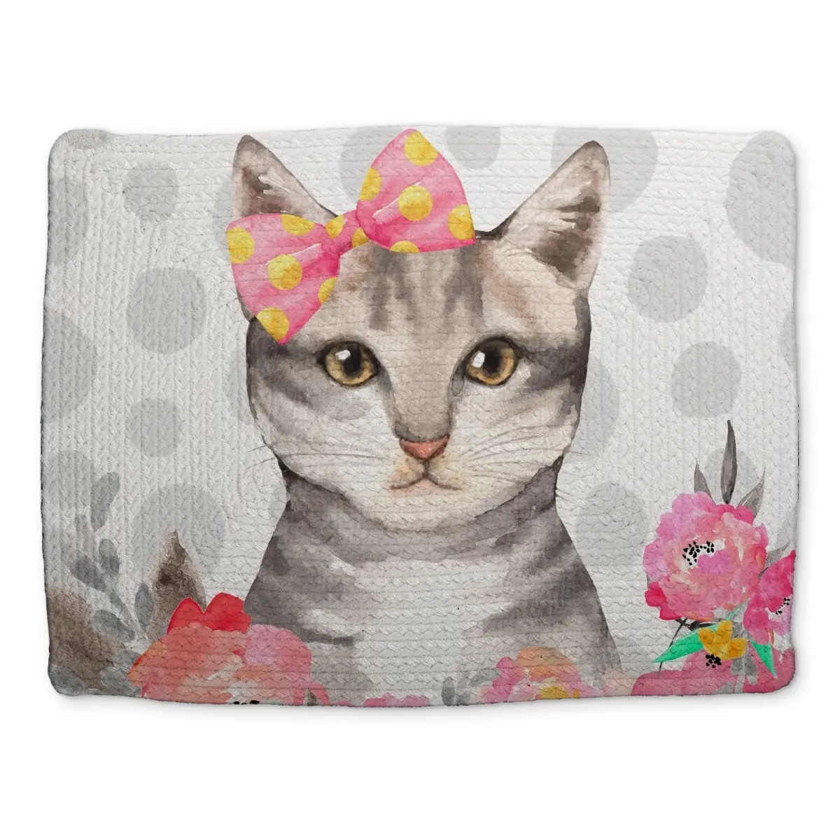 Whimsical Rectangle Cat Placemat with 360-Degree Stand - Stain-Resistant Braided Polyester, 14x18 in Animal-Theme Kitchen Tableware Accessory for Dining Use (CBPM1418UM771X)