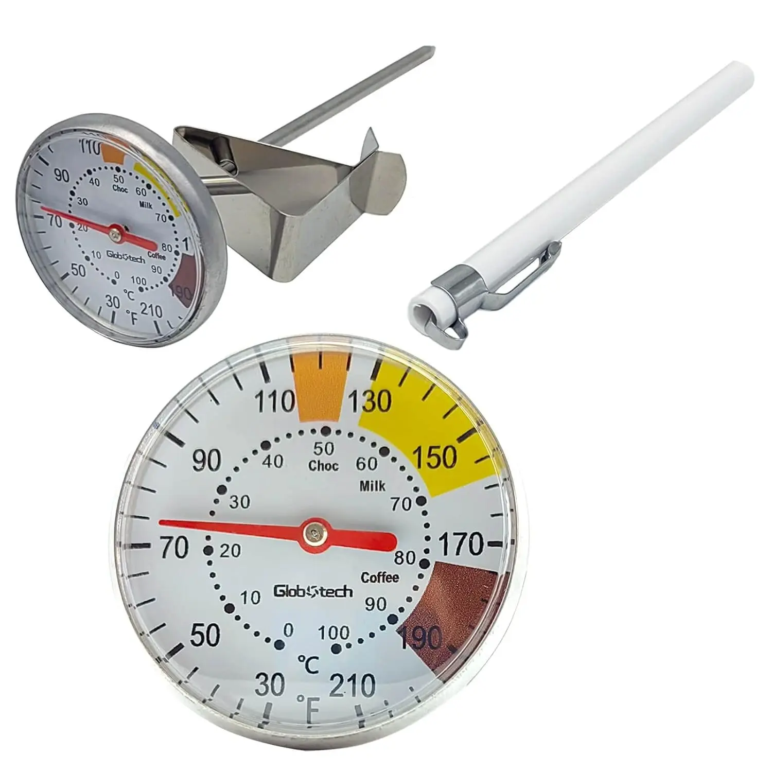 Stainless Steel Milk Frothing Thermometer for Coffee Chocolate and Cappuccino, Fits 12/20/32 Oz Espresso Steaming Pitchers, 2" Dail 5" Stem