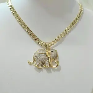 5mmx20inch Cadena cubana martillada con dije de elefante trompudo. Laminado de alta calidad