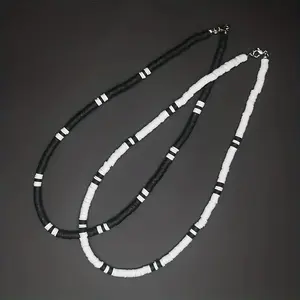 Collar Hombre Bohemia White Black Soft Polymer Beads Necklace Men Collier Homme Male Necklace for Men Women Collana Uomo