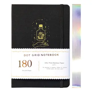 BUKE Dotted Journal,180Gsm Bamboo White Paper, 5 * 5MM Dot Grid 160 Pages, A5 Size Dot Grid Notebook BUJO, Colored Silver Edges and Mystery bottle