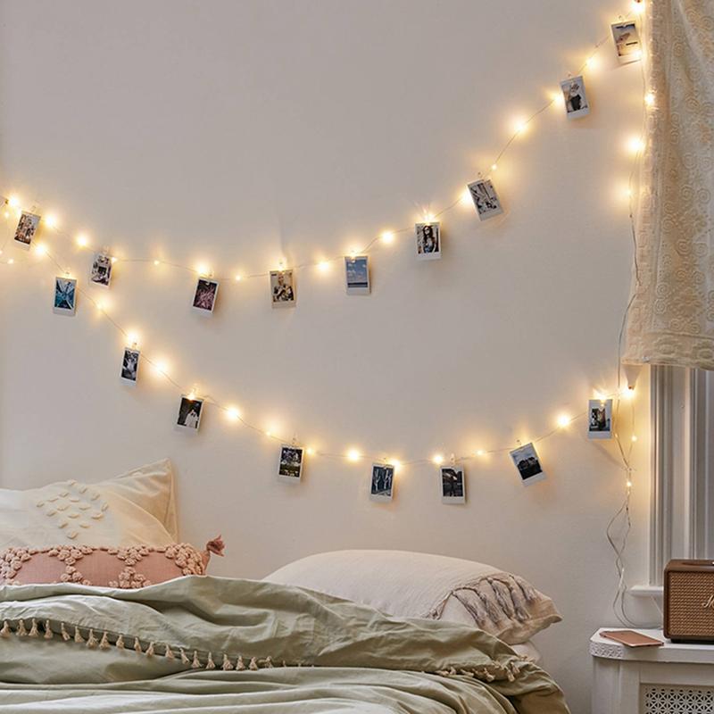 50/100LED Photo Clips String Light, Valentine Gift, Warm White 16Ft 32Ft Fairy Light with Clear Clips, Copper Wire String Light for Hanging picture, Bedroom Party Decor