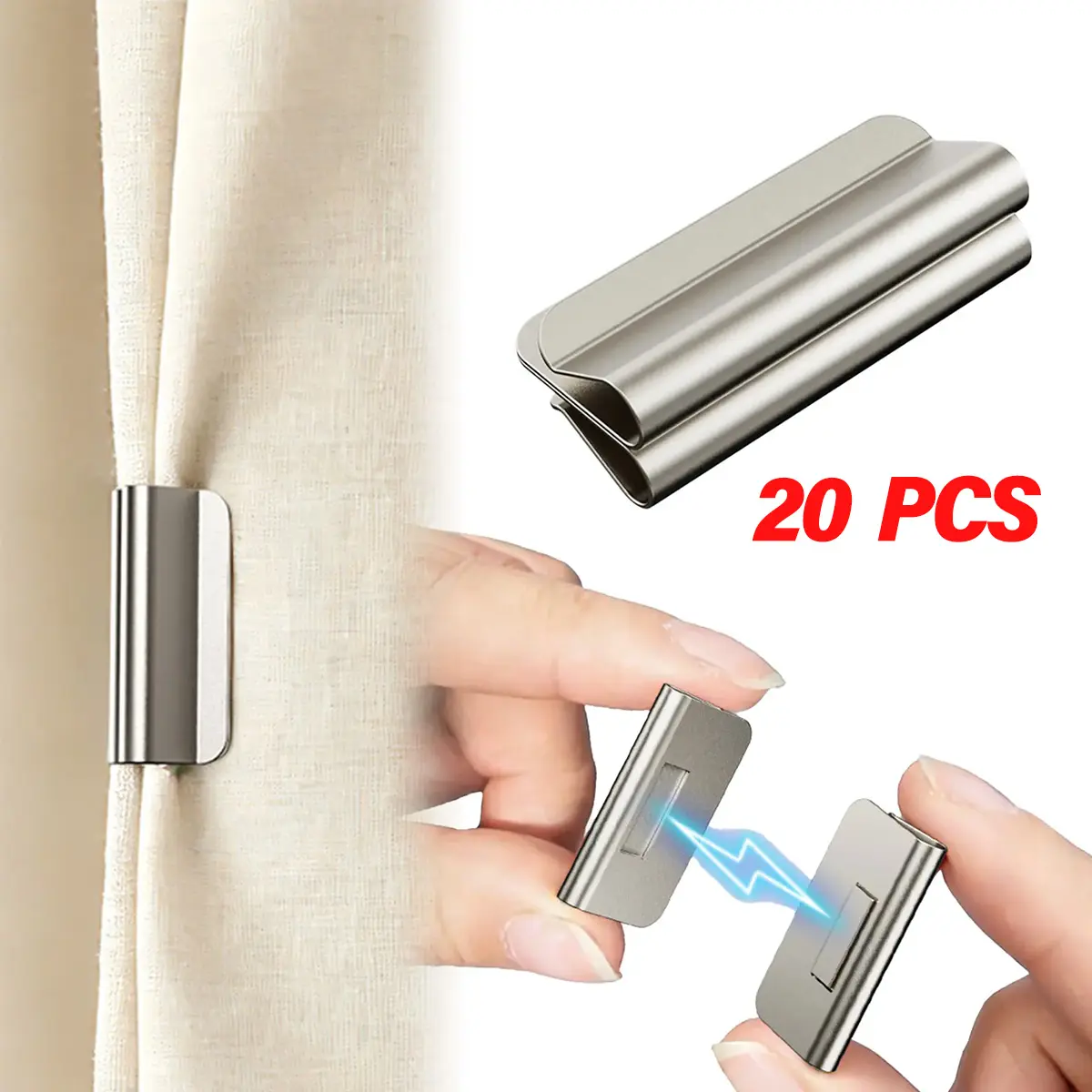2026 New Magnetic Curtain Clips - Hold Curtains Closed, Detachable Buckle, No Drill, Privacy Protection for Indoor and Outdoor Patio Curtains (20pcs)