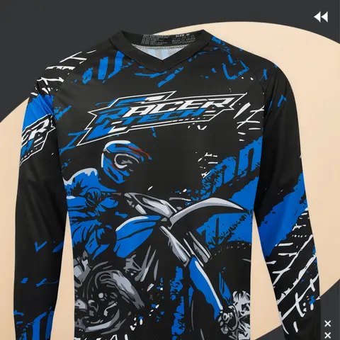 Motorcycle Off-Road Long Sleeve Shirt, Sporty Fitted Design, Random Print Pattern, Moderate Fabric Thickness, All Seasons Wear, Athletic Shirt, Athletic Fashion Activewear, Athletic Apparel, Fitted Sportswear