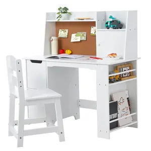 GARVEE White Study Desk and Chair Set with Storage - Perfect Learning Table for Ages 3-8, Encouraging Creativity and Organization for Young Learners.