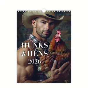 Funny Hen Handsome Theme Wall Calendar 2026, Creative Fun Animal Character Daily Planner, Home Office Decor Yearly Schedule Gift