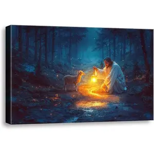 Religious wall decor posters for prayer rooms. Christian wall art for Christmas decoration. Jesus and the Lamb canvas wall prints for indoors. Jesus pictures for home decor. Christening gifts for boys and girls. Wall art for quiet