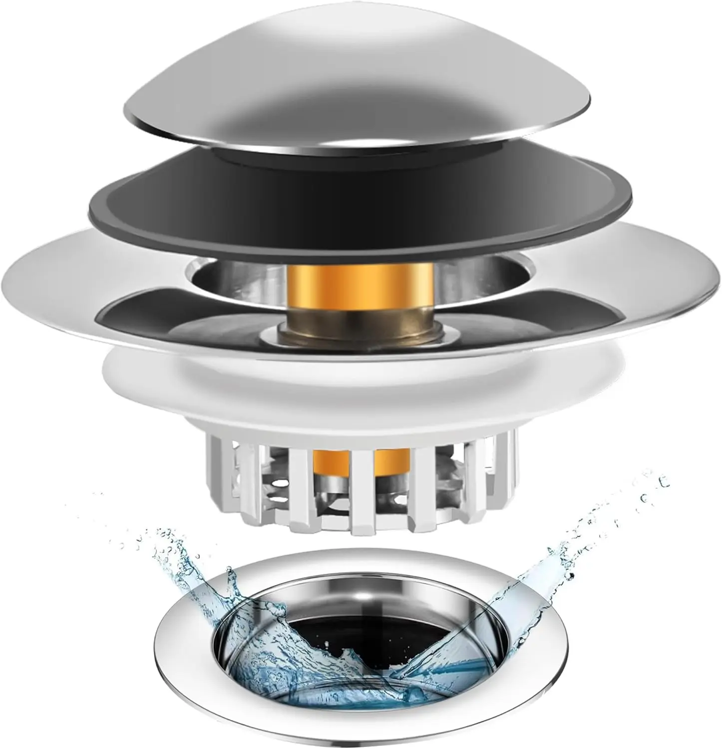 Universal 3 in 1 Bathtub Drain Stopper, Pop up Tub Stopper Bathtub Drain with Filter Basket, Anti-Clogging Bath Tub Drain Stoppers Fit 1.45-1.8 Hole,Replacing Traditional Plug Stoppers