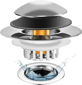 Universal 3 in 1 Bathtub Drain Stopper, Pop up Tub Stopper Bathtub Drain with Filter Basket, Anti-Clogging Bath Tub Drain Stoppers Fit 1.45-1.8 Hole,Replacing Traditional Plug Stoppers