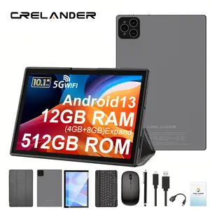 Crelander 4G LTE 10.1 inch Android 13 Tablet 2 in 1 with 12GB RAM 512GB ROM 5000mAh Battery 1280x800 IPS Touch Screen WiFi Bluetooth Dual Camera SIM Slot Keyboard Case Mouse Stylus Gift Set