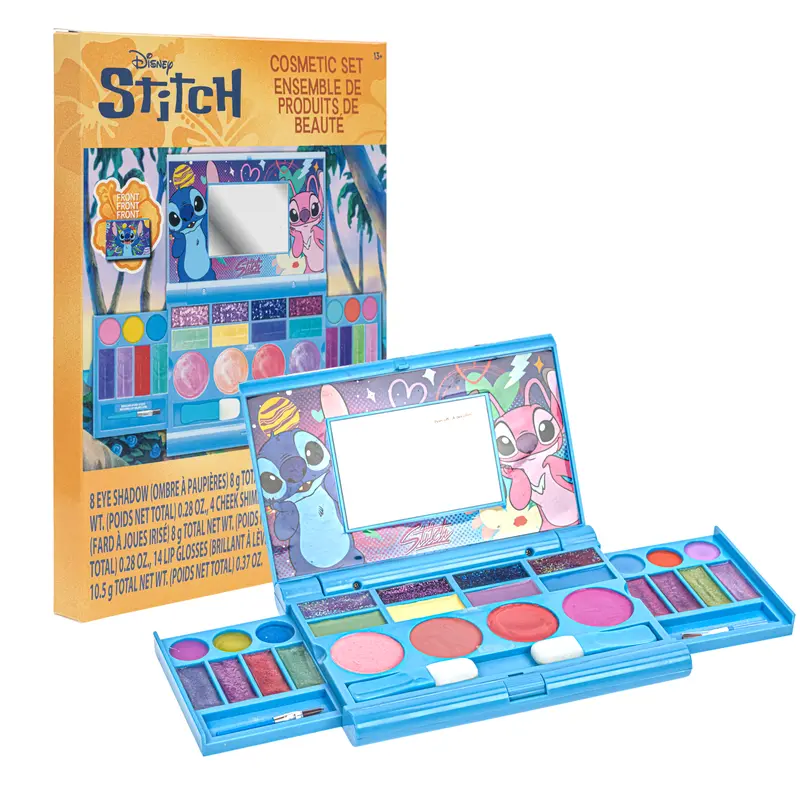 Townley Girl Stitch 1-in-1 Simulated Cosmetic Set for Girls 13+, Portable Compact with Mirror, Washable Lip Gloss, Gentle Eye Shadow, Cream, Eye Shimmer, Blush, Powder, Brushes, Magenta Galactic Theme, All Skin Types Makeup Products