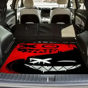 Horror smiley face pattern design, multifunctional car trunk pad, polyester fiber material, trunk decoration pad, car carpet, durable, easy to clean, protecting the car from wear and tear, compatible with most car models, Car Accessories