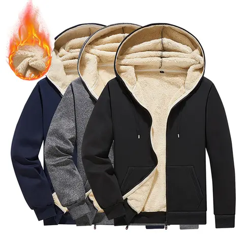 Men's Fashion Soft Thick Lambswool Fleece-Lined Pullover Hoodie Tops - Casual Athletic Sports Clothes for Couples, Everyday