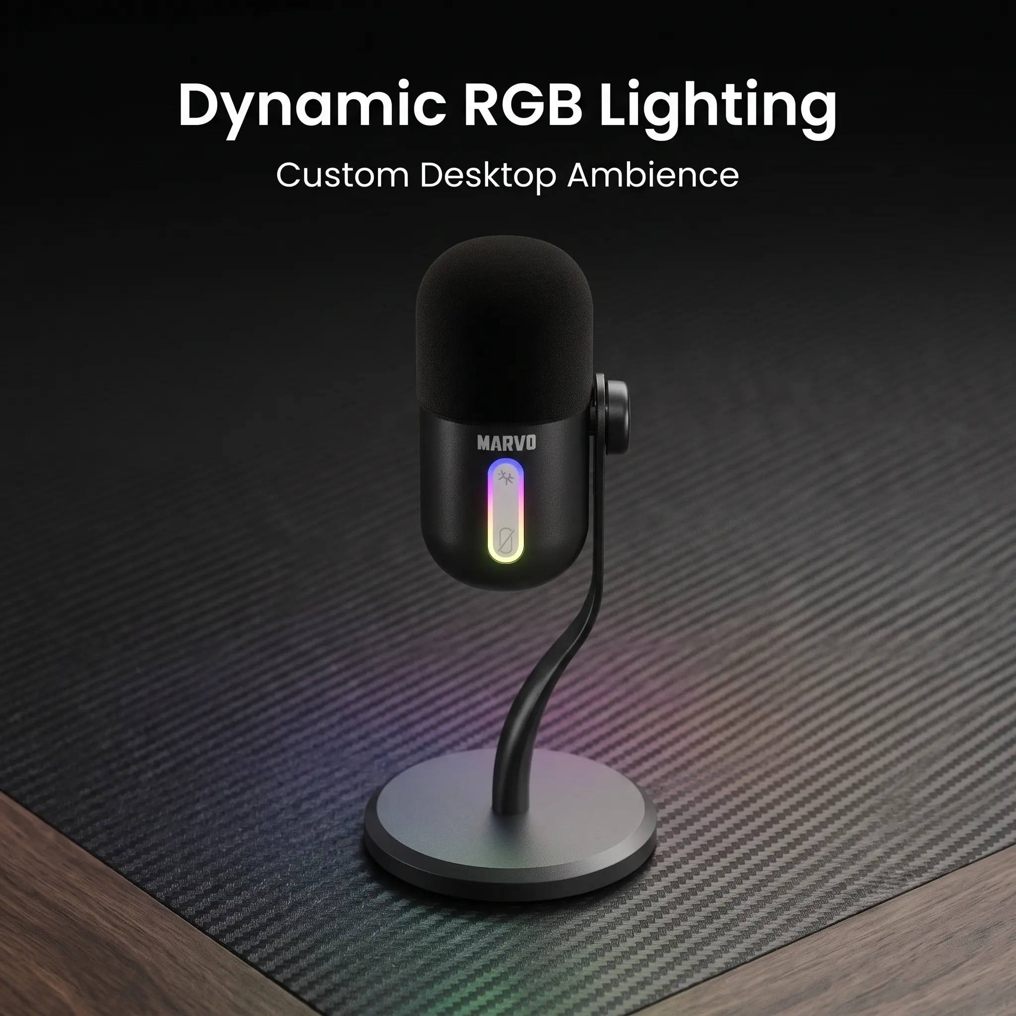 Condenser Gaming Microphone with Heart-Directed Pickup, Premium Spray-Coated Metal & ABS Build, Adjustable Front-Back Stand, RGB Marquee Light, Sensitive Touch Key, Built-In Noise Reduction, 50Hz-18KHz Response for PC Streaming, Video Meeting
