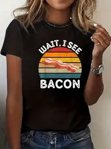 100% Cotton Unisex Vintage Bacon Wait, I See Bacon Retro Bacon Lover T-Shirt Graphic Printed Vintage Tshirt
