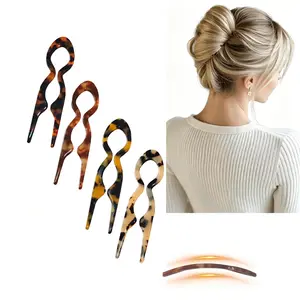 4PCS French Pin Hair Pins, Curved Acetate Style, Secure Hold for Buns Updos French Twist, Suitable for Thin and Thick Hair Daily Styling