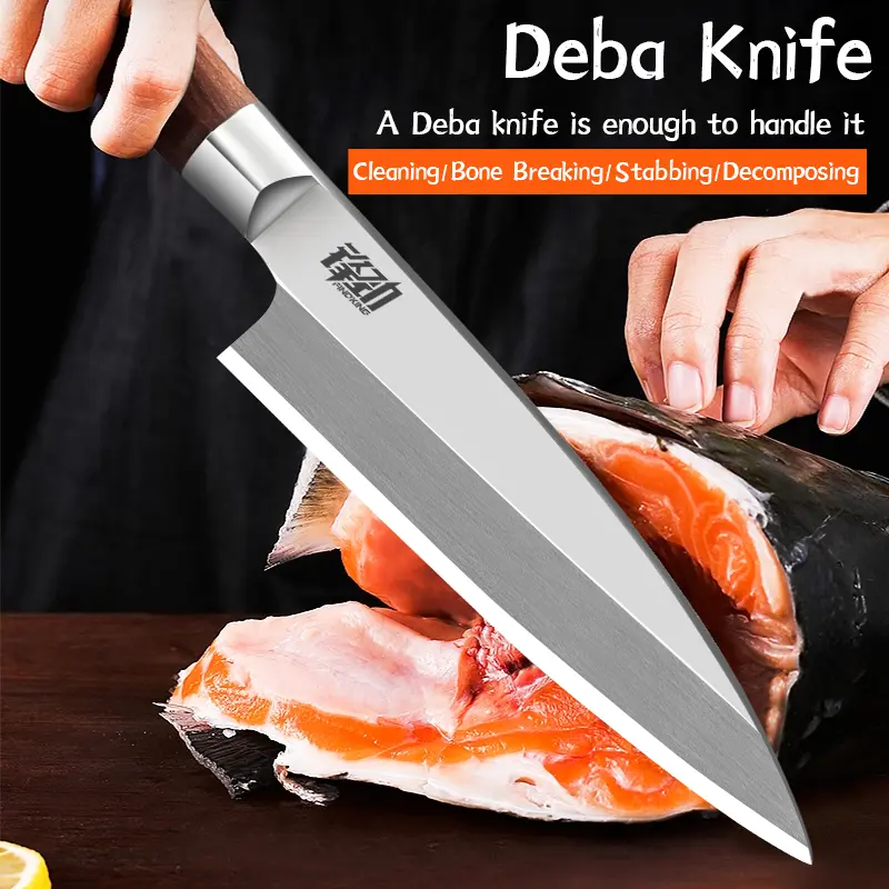 FINDKING 6.5 inch Deba Knife, Sushi Knife, Fish Fillet Slicing Salmon Knife, Japanese Style Knife, Stainless Steel, Razor-Sharp Blade, Sour Twig Wood Handle, Professional Kitchen Knives