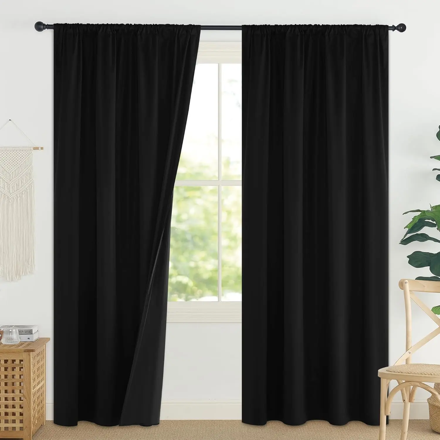 Black Blackout Window Curtains - Home Thermal Blackout Drapes for Bedroom, Privacy Assured Window Treatment (2 Panels, 52 inches Wide by 84 inches Long)