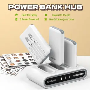 GOODaaa 3-Pack 10000mAh Portable Charger with Charging Dock Station, Built-in Cables, Family Power Hub for Home, Office, Travel, Parties, Dorms & Perfect Gift