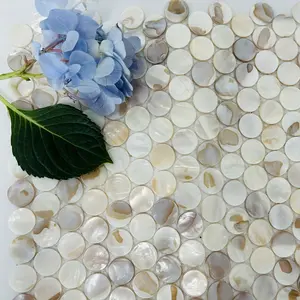 2pcs Round Mosaic Tile 29.5x29.5 Cm, Natural Fritillaria Background Wall, Moisture-Proof Oil Color, Suitable for Decorations & Artistic Creations, Decorative Wallpaper